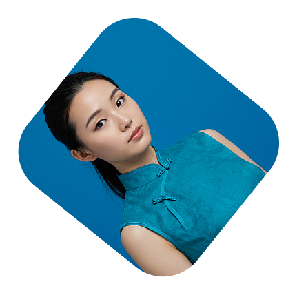 Asian woman in blue top